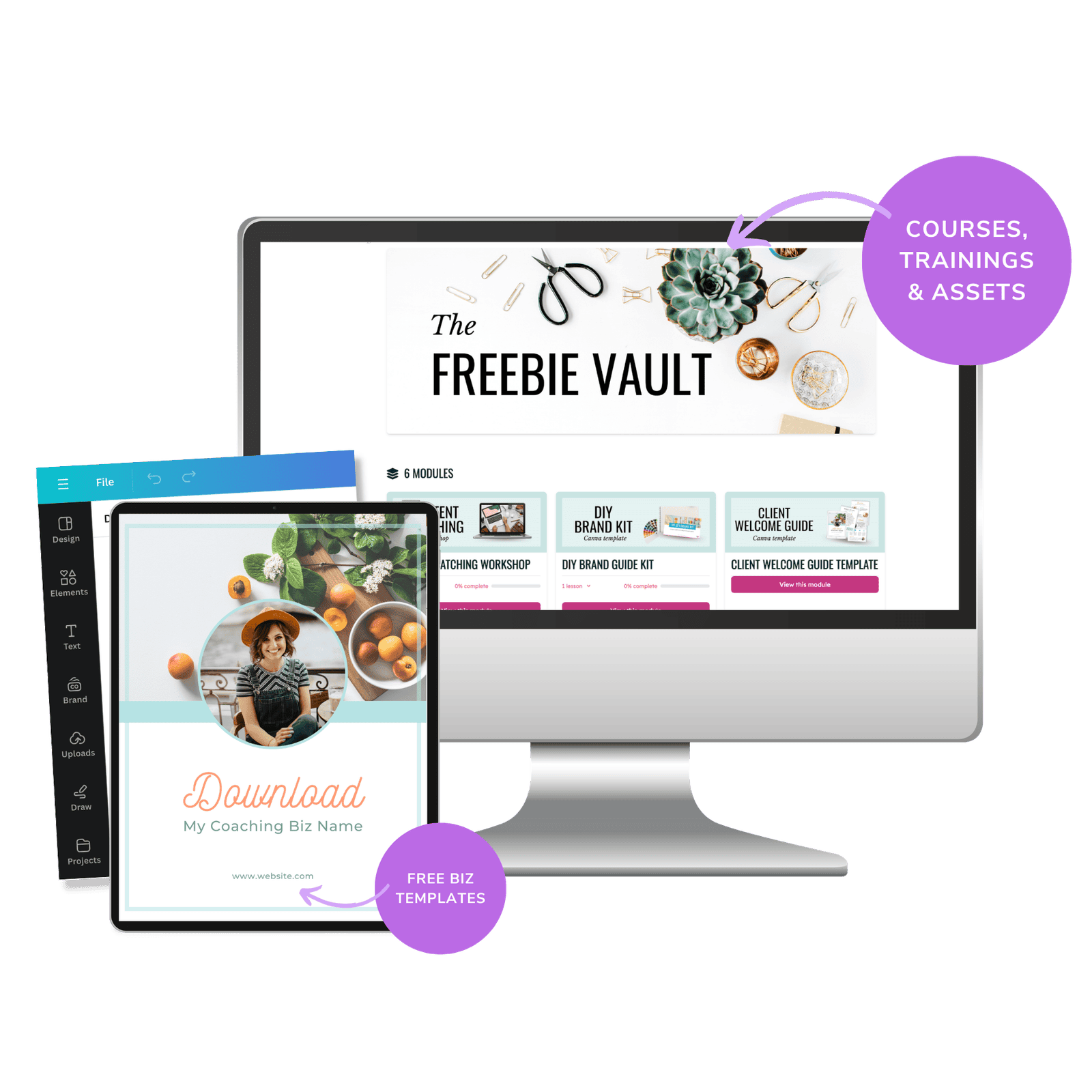 Screenshot of Thrivecartshop Freebie Vault with courses, training, and assets.