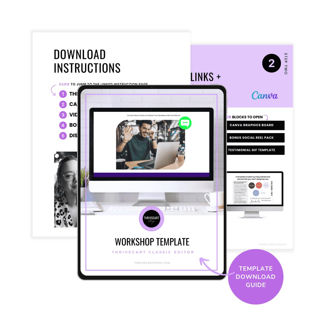 ThriveCart workshop template download guide with instructions and links.