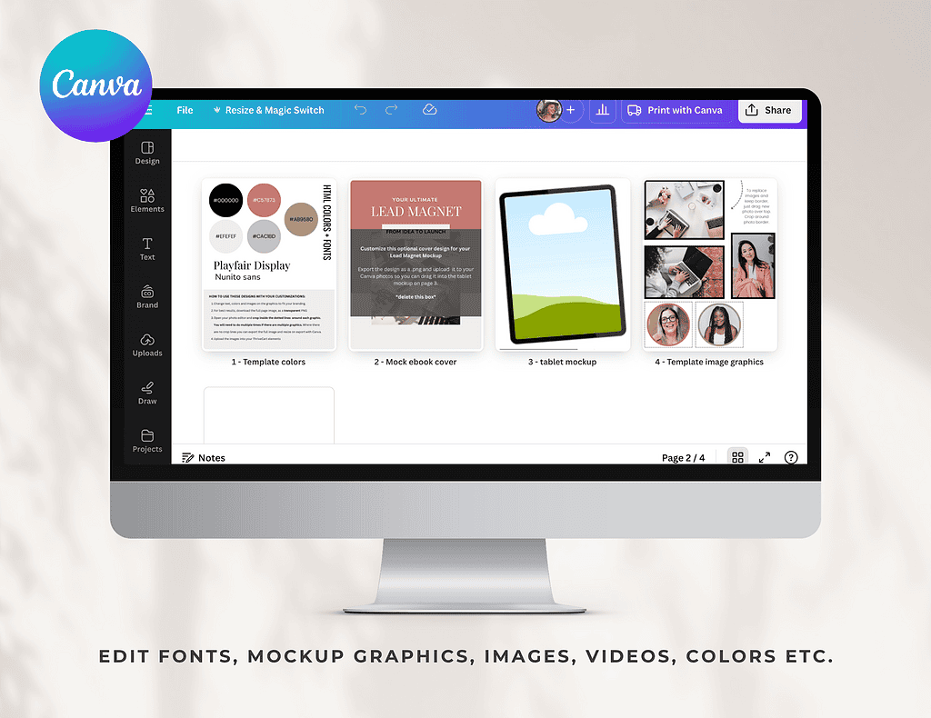 Computer screen displaying Thrivecartshop digital product mockups and graphics.