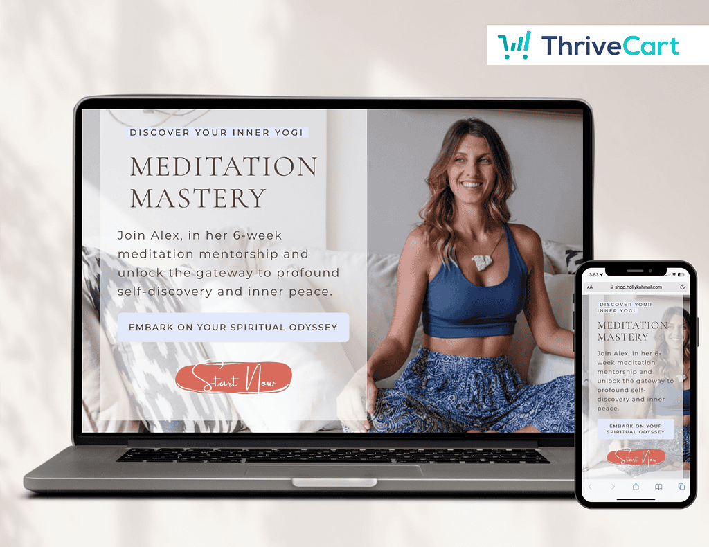 Meditation Mastery lead magnet displayed on laptop and phone screens.