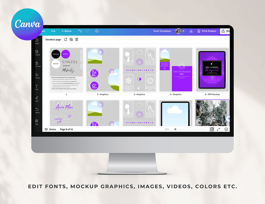 Computer screen displaying Thrivecartshop digital product templates and mockups.
