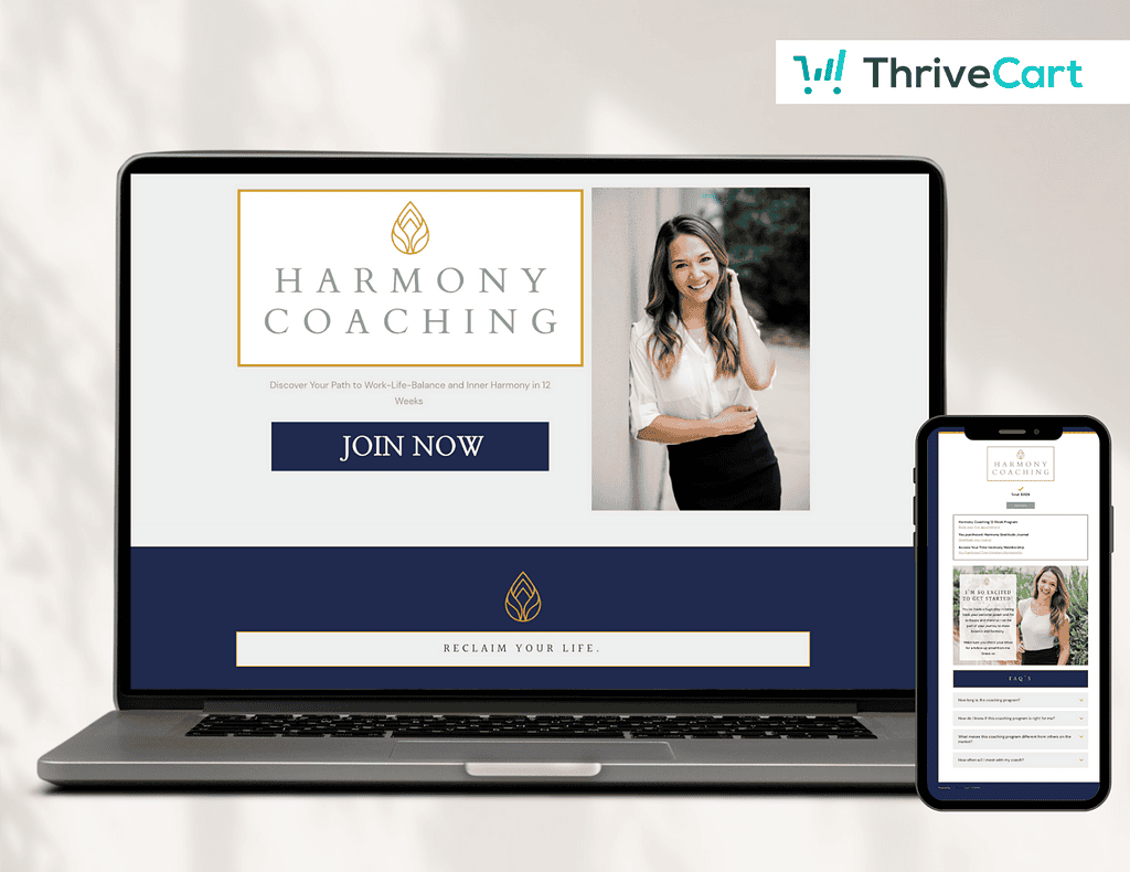 Harmony Coaching lead magnet displayed on laptop and phone screens.